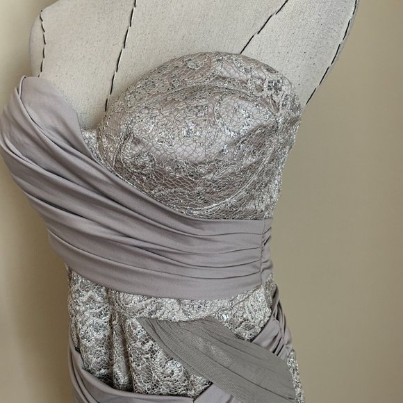 90s Y2K BEBE Strapless Lace Draping Bandage Mini Party Dress Carrie Bradshaw S - Picture 8 of 12